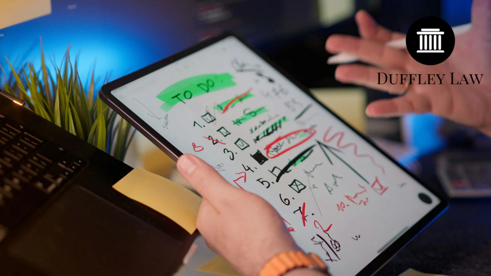 Frustrated person reviewing complex asset management to-do list on tablet