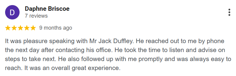 Positive client review praising professional communication and service.