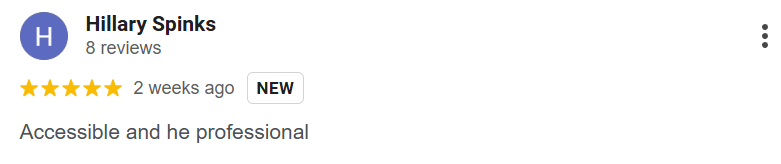 Five-star review praising accessibility and professionalism