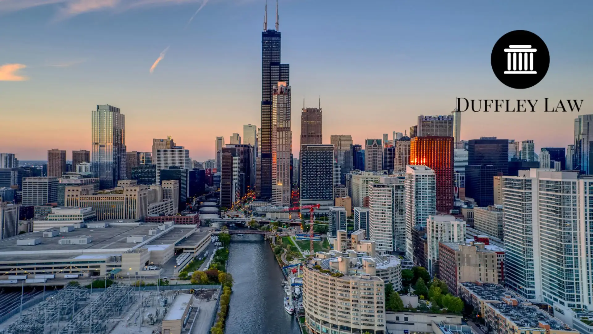 Chicago skyline at sunset with Willis Tower
