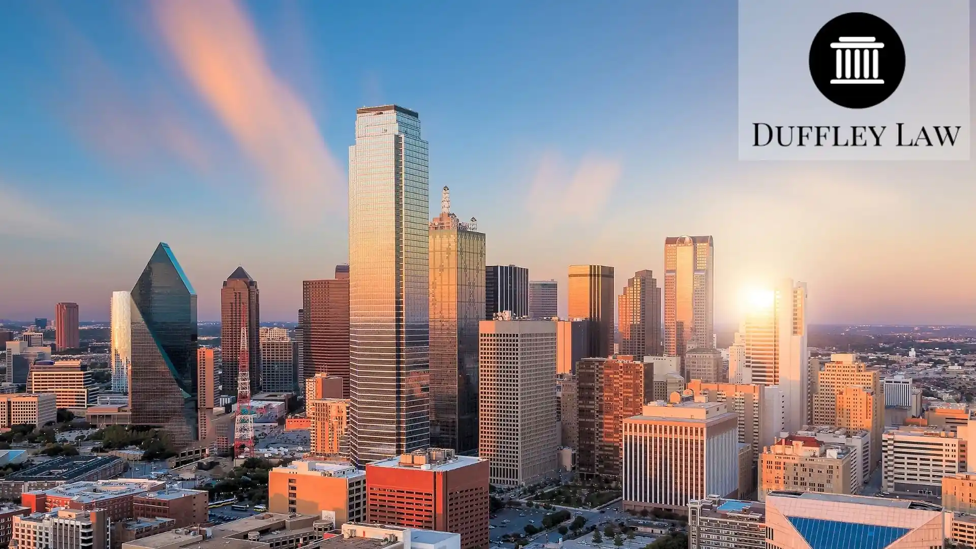 probate - Dallas skyline at sunset with Duffley Law logo